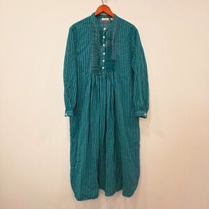 LL Bean Dobby Pin-tuck Teal Flannel Full Length Nightgown Size Medium Petite